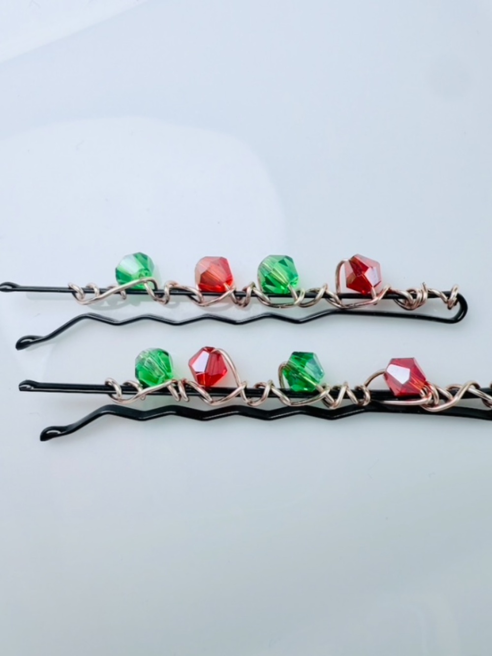 Red & Green Crystal beaded Bobby Pins